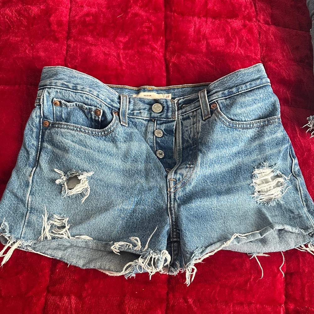 Levi's Light Blue Distressed Denim Cutoff Shorts